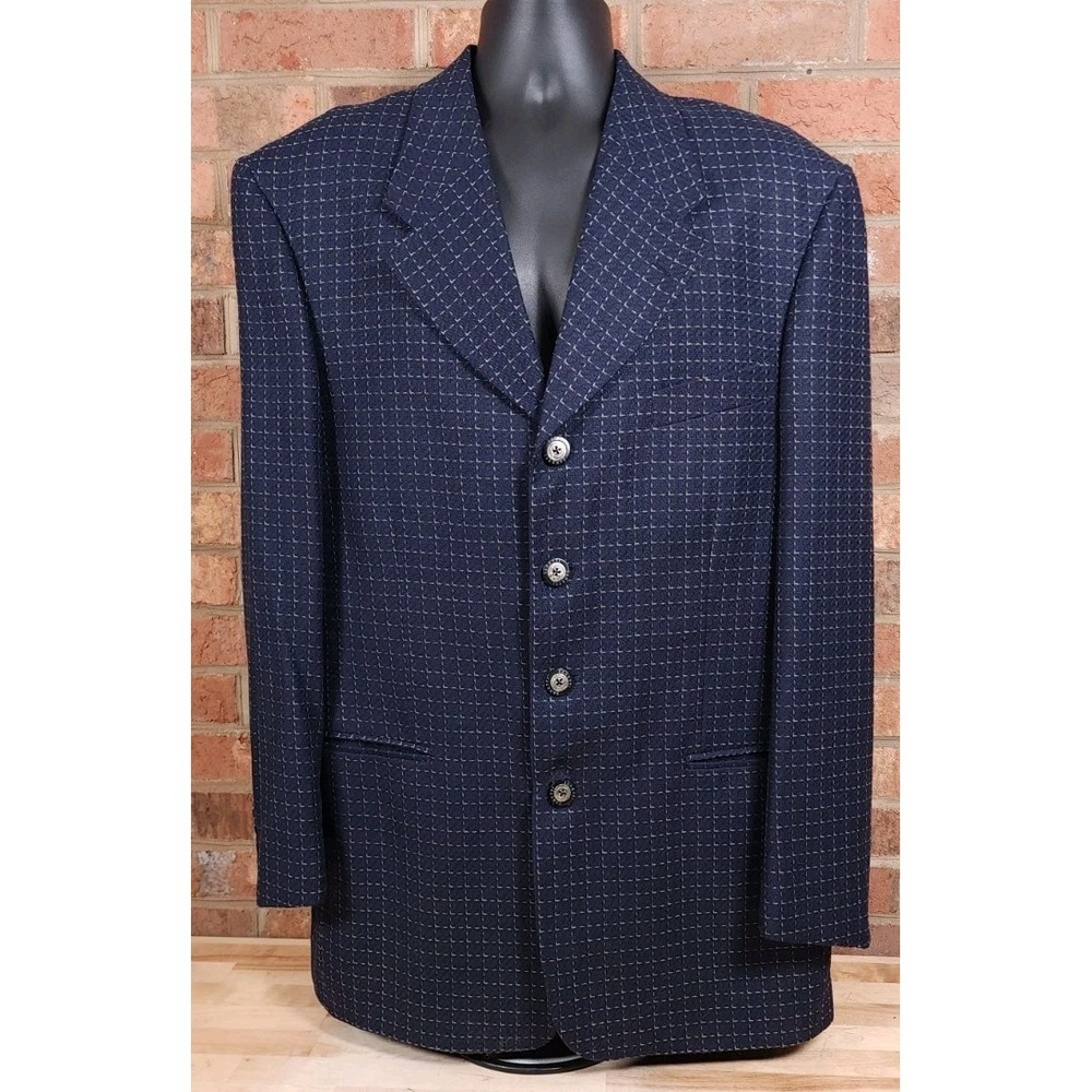 Extrema Zanetti Parma Mens Blazer Suit Jacket Wool Silk Blue‎ Check Italy 44L